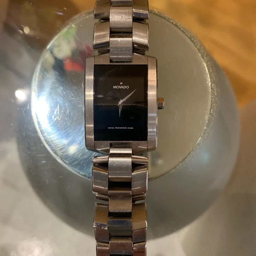 Movado Men's Eliro Rectangle Black Dial Stainless Steel Bracelet Watch 0…